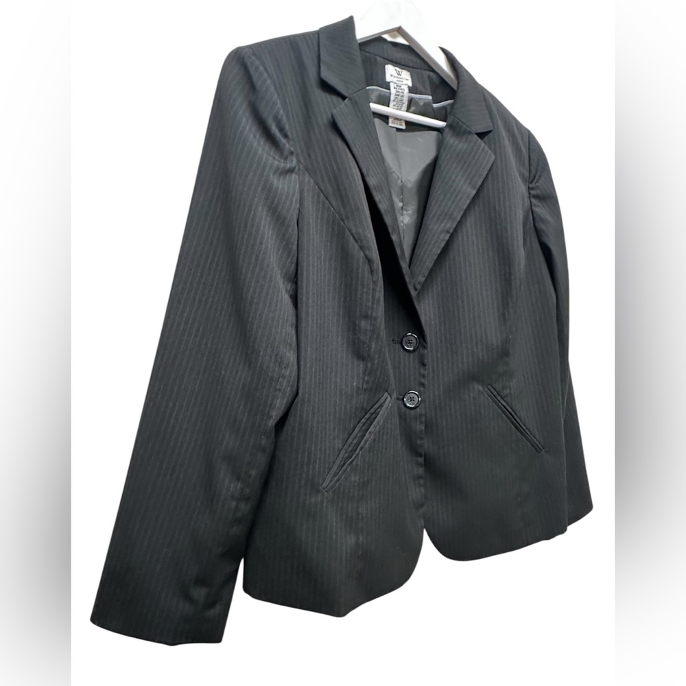 Worthington Stretch Black Pinstripe Blazer Suit Jacket Women's Size 18 W Office - Picture 2 of 6